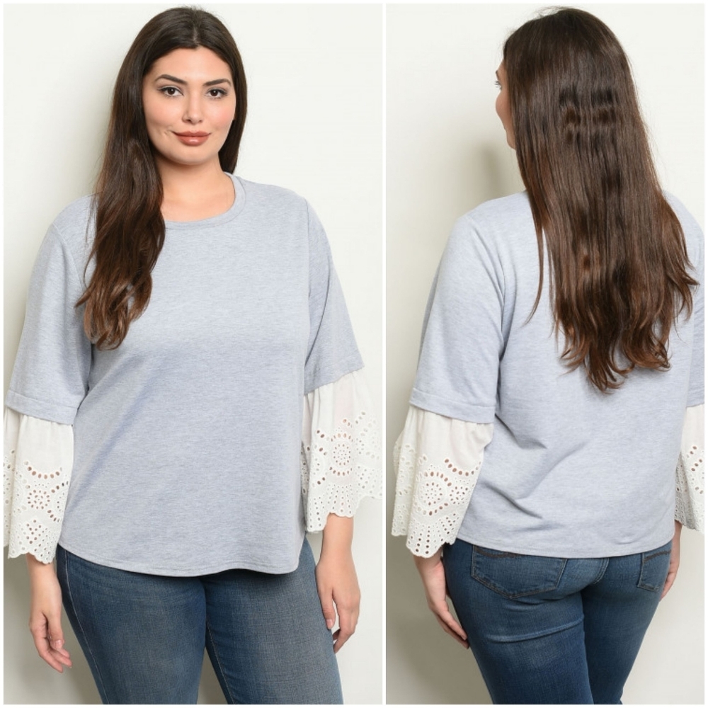 Plus size gray white top